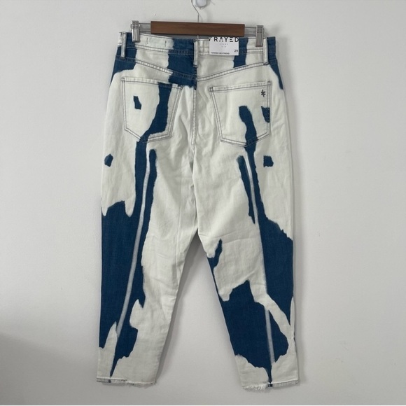 Frayed Jeans Painted Tapered Boyfriend Cut Size 29 distressed raw hem NWT - Picture 2 of 9